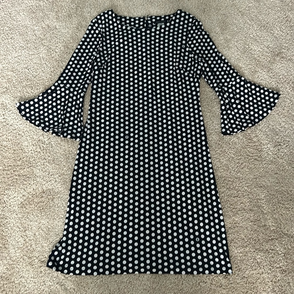 Tommy Hilfiger Blue & white polka dotted dress with bell sleeves